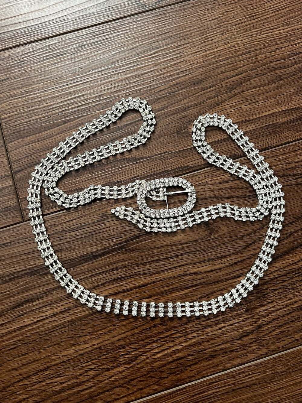 Rhinestone Chain Belt Size 42 Silver Crystal Waistband